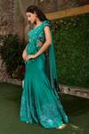 Shop Nidhi Kejriwal Emerald Green Silk Embroidery, Sequins, Beads, Pre-draped Saree And Blouse Set Online at Aza Fashions Shop_Nidhi Kejriwal_Emerald Green Silk Embroidery, Sequins, Beads, Pre-draped Saree And Blouse Set _Online_at_Aza_Fashions