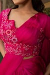 Nidhi Kejriwal Magenta Satin, Georgette Embroidery, Sequins Pre-draped Saree And Blouse Set Online at Aza Fashions Nidhi Kejriwal_Magenta Satin, Georgette Embroidery, Sequins Pre-draped Saree And Blouse Set _Online_at_Aza_Fashions