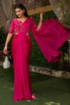 Buy Nidhi Kejriwal Magenta Satin, Georgette Embroidery, Sequins Pre-draped Saree And Blouse Set at Aza Fashions Buy_Nidhi Kejriwal_Magenta Satin, Georgette Embroidery, Sequins Pre-draped Saree And Blouse Set _at_Aza_Fashions