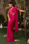 Shop Nidhi Kejriwal Magenta Satin, Georgette Embroidery, Sequins Pre-draped Saree And Blouse Set Online at Aza Fashions Shop_Nidhi Kejriwal_Magenta Satin, Georgette Embroidery, Sequins Pre-draped Saree And Blouse Set _Online_at_Aza_Fashions
