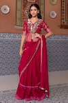 Buy_Nidhi Kejriwal_Wine Georgette, Silk Sequins, Beads, Embroidery V-neck, Saree With Blouse _Online_at_Aza_Fashions
