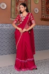 Buy_Nidhi Kejriwal_Wine Georgette, Silk Sequins, Beads, Embroidery V-neck, Saree With Blouse _at_Aza_Fashions