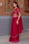 Shop_Nidhi Kejriwal_Wine Georgette, Silk Sequins, Beads, Embroidery V-neck, Saree With Blouse _Online_at_Aza_Fashions