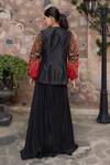 Shop_Nidhi Kejriwal_Black Doriya, Silk Embroidery, Patchwork Round Neck Jacket Skirt Set _at_Aza_Fashions