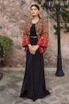 Buy_Nidhi Kejriwal_Black Doriya, Silk Embroidery, Patchwork Round Neck Jacket Skirt Set _at_Aza_Fashions