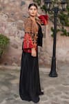 Buy_Nidhi Kejriwal_Black Doriya, Silk Embroidery, Patchwork Round Neck Jacket Skirt Set _Online_at_Aza_Fashions