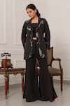 Buy_Nidhi Kejriwal_Black Sequins, Mirrors Sweetheart Neck Work Coat And Palazzo Set _at_Aza_Fashions