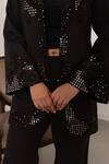 Buy_Nidhi Kejriwal_Black Sequins, Mirrors Sweetheart Neck Work Coat And Palazzo Set _Online_at_Aza_Fashions
