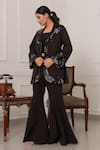 Shop_Nidhi Kejriwal_Black Sequins, Mirrors Sweetheart Neck Work Coat And Palazzo Set _Online_at_Aza_Fashions