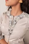 Nidhi Kejriwal_Gray Sequins, Beads V-neck Embroidered Jacket And Draped Skirt Set _Online_at_Aza_Fashions