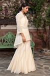 Nidhi Kejriwal_Off White Chanderi, Organza Embroidery, Sequins Wired Design Flared Coat Set _Online_at_Aza_Fashions