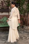 Shop_Nidhi Kejriwal_Off White Chanderi, Organza Embroidery, Sequins Wired Design Flared Coat Set _at_Aza_Fashions