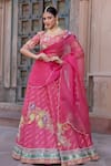 Buy_Nidhi Kejriwal_Pink Georgette, Silk, Organza Embroidery, Chanderi Floral Thread And Lehenga Set _at_Aza_Fashions
