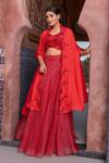 Buy_Nidhi Kejriwal_Maroon Organza, Chiffon Sequins, Beads, Embroidery Cutwork Blouse Lehenga Set _at_Aza_Fashions