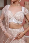 Nidhi Kejriwal_Ivory Organza, Tissue, Net Sequins, Pearls, Crystals, Handwork Lehenga Set  _Online_at_Aza_Fashions