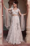 Buy_Nidhi Kejriwal_Ivory Organza, Tissue, Net Sequins, Pearls, Crystals, Handwork Lehenga Set  _at_Aza_Fashions