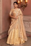 Buy_Nidhi Kejriwal_Gold Tissue, Chanderi Sequins, Pearls, Embellished Lehenga Blouse And Dupatta Set _at_Aza_Fashions