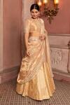 Shop_Nidhi Kejriwal_Gold Tissue, Chanderi Sequins, Pearls, Embellished Lehenga Blouse And Dupatta Set _Online_at_Aza_Fashions