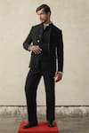 Buy_Tisa - Men_Black Viscose, Polyester, Terrycloth, Silk Structured Bandhgala And Pant Set _at_Aza_Fashions
