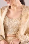 Buy_Samyukta Singhania_Gold Brocade Embroidery, Sequins Sweetheart Neck, Hand Lehenga Set With Cape 