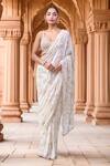Buy_Azeera_Ivory Embroidery, Sequins, Zari Floral Saree With Unstitched Blouse Piece_at_Aza_Fashions