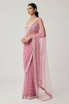 Vvani By Vani Vats_Pink Net, Georgette Pearls, Mirrors, Sequins, Scattered Saree With Blouse _at_Aza_Fashions
