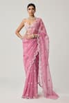 Buy_Vvani By Vani Vats_Pink Organza, Georgette Mirrors, Pearls, Embroidery Sweetheart Saree With Blouse _at_Aza_Fashions