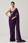 Buy Vvani By Vani Vats Purple Georgette Crystals, Beads V-neck Saree With Embroidered Blouse at Aza Fashions Buy_Vvani By Vani Vats_Purple Georgette Crystals, Beads V-neck Saree With Embroidered Blouse _at_Aza_Fashions