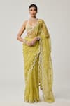 Buy_Vvani By Vani Vats_Green Organza, Georgette Mirrors, Pearls, Embroidery Saree With Blouse _at_Aza_Fashions