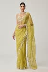 Vvani By Vani Vats_Green Organza, Georgette Mirrors, Pearls, Embroidery Saree With Blouse _at_Aza_Fashions