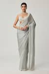 Buy_Vvani By Vani Vats_Gray Satin, Chiffon, Georgette Mirrors, Pearls, Embroidery Saree With Blouse _at_Aza_Fashions