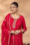Buy_Mamicha_Magenta Silk Embroidery, Zari Round Neck Kurta Set _Online_at_Aza_Fashions