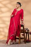 Shop_Mamicha_Magenta Silk Embroidery, Zari Round Neck Kurta Set _Online_at_Aza_Fashions