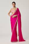 Vvani By Vani Vats Fuchsia Satin, Georgette Mirrors, Gota Patti, Bordered Saree With Blouse Online at Aza Fashions Vvani By Vani Vats_Fuchsia Satin, Georgette Mirrors, Gota Patti, Bordered Saree With Blouse _Online_at_Aza_Fashions