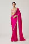 Buy Vvani By Vani Vats Fuchsia Satin, Georgette Mirrors, Gota Patti, Bordered Saree With Blouse Online at Aza Fashions Buy_Vvani By Vani Vats_Fuchsia Satin, Georgette Mirrors, Gota Patti, Bordered Saree With Blouse _Online_at_Aza_Fashions