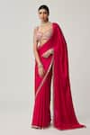 Vvani By Vani Vats_Red Satin, Georgette Mirrors, Gota Patti, Bordered Saree With Blouse _Online_at_Aza_Fashions