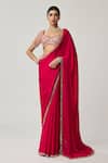 Shop_Vvani By Vani Vats_Red Satin, Georgette Mirrors, Gota Patti, Bordered Saree With Blouse _Online_at_Aza_Fashions