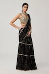 Vvani By Vani Vats_Black Georgette Mirrors, Multi Tiered Pre-draped Lehenga Saree With Blouse _Online_at_Aza_Fashions