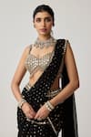 Buy_Vvani By Vani Vats_Black Georgette Mirrors, Multi Tiered Pre-draped Lehenga Saree With Blouse _Online_at_Aza_Fashions