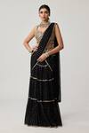 Shop_Vvani By Vani Vats_Black Georgette Mirrors, Multi Tiered Pre-draped Lehenga Saree With Blouse _Online_at_Aza_Fashions