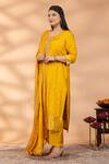 Buy_Mamicha_Yellow Silk Embroidery, Zari Round Neck Sunehri Bahar Kurta Set _Online_at_Aza_Fashions