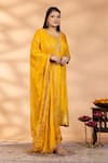 Mamicha_Yellow Silk Embroidery, Zari Round Neck Sunehri Bahar Kurta Set _at_Aza_Fashions