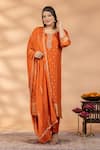 Buy_Mamicha_Orange Silk Embroidery, Zari Round Neck Rooh-e-rust Kurta Set _at_Aza_Fashions