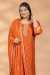 Buy_Mamicha_Orange Silk Embroidery, Zari Round Neck Rooh-e-rust Kurta Set _Online_at_Aza_Fashions