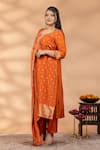 Shop_Mamicha_Orange Silk Embroidery, Zari Round Neck Rooh-e-rust Kurta Set _Online_at_Aza_Fashions