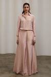 Sheela Suthar_Peach Tissue Beads, Pearls, Embroidery Collared Shirt And Pant Set _Online_at_Aza_Fashions