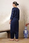 Shop_Sheeshakari_Blue Silk Mirrors, Beads, Embroidery, Zari V-neck Paisley Work Kurta Salwar Set _at_Aza_Fashions