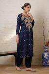 Shop_Sheeshakari_Blue Silk Mirrors, Beads, Embroidery, Zari V-neck Paisley Work Kurta Salwar Set _Online_at_Aza_Fashions