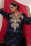 Sheeshakari_Blue Silk Mirrors, Beads, Embroidery, Zari V-neck Paisley Work Kurta Salwar Set _at_Aza_Fashions