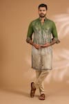 Buy_Rabani & Rakha_Green Georgette, Cotton, Silk Sequins, Beads And Cutdana Embroidered Kurta Set _at_Aza_Fashions